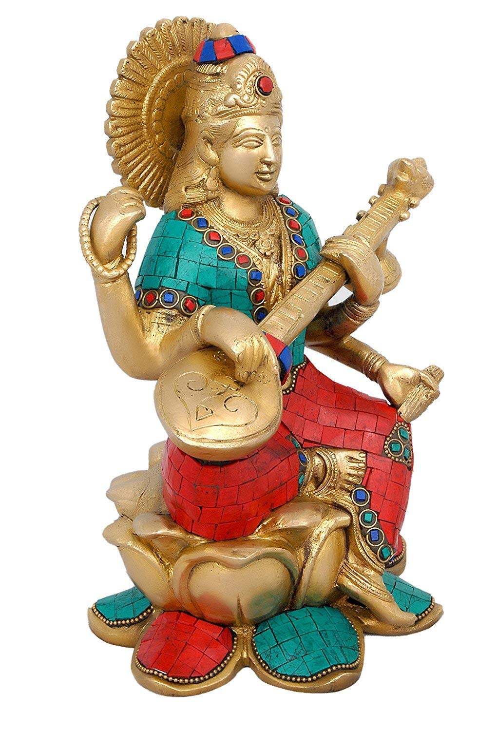 Dattatreya Brass Ganesha Ganesh Murti Idol Statue Lakshmi Saraswati Statue - Set Of Three Height 9.5 Inches
